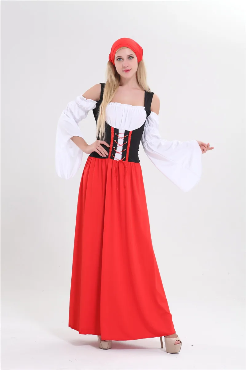 Free Shipping PLUS Szize S 6XL LONG Red Oktoberfest Beer Maid Peasant