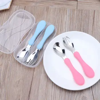 

Baby Cutlery Candy Color Fork Spoon Set Infant Tableware Children Food Feeding Dinnerware Soft Handle Toddler Utensil