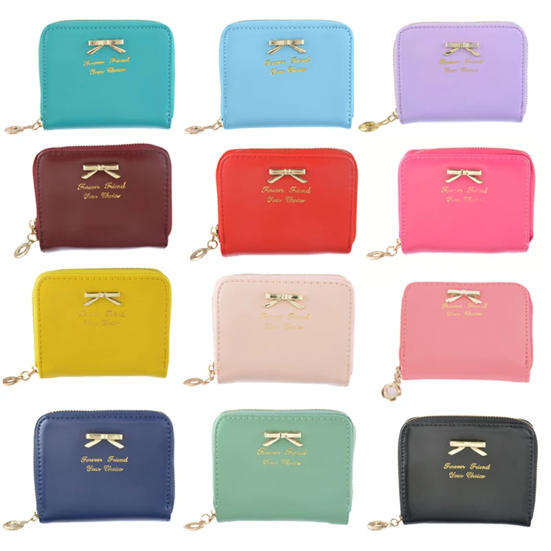 

Women Short Wallets Casual Solid Bag Brand PU Leather Zipper Wallet Girls Small Hasp Cion Purse Card Holder Handbags