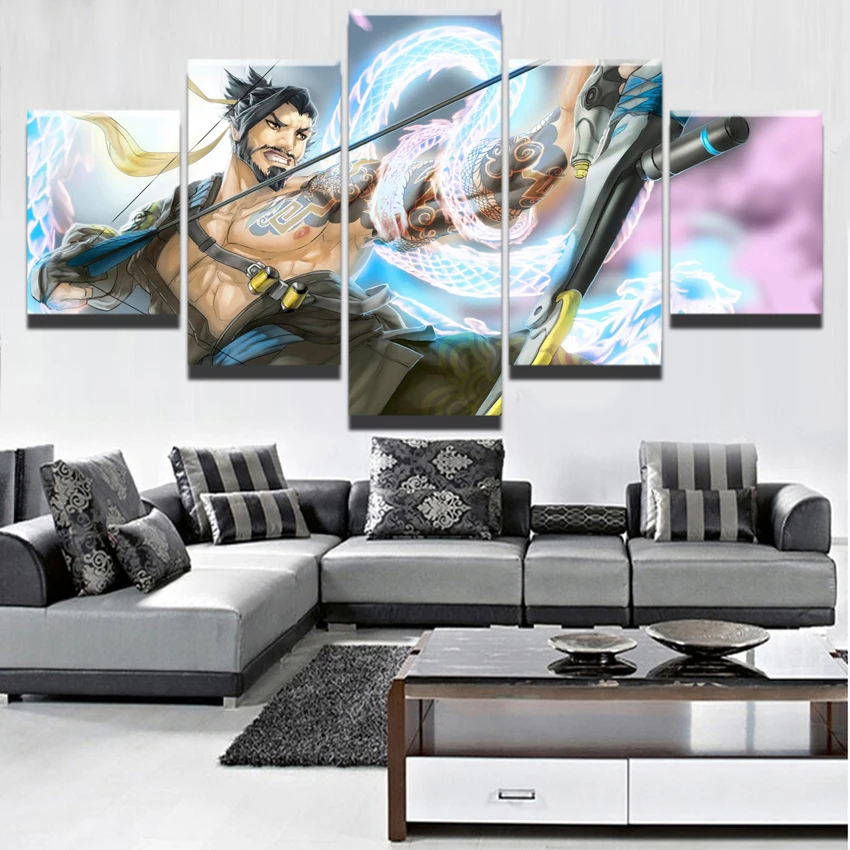 

Canvas Painting Wall Art Modular Game Pictures Home Decorative 5 Pieces The Archer Overwatch Hanzo Unique Landscape Poster