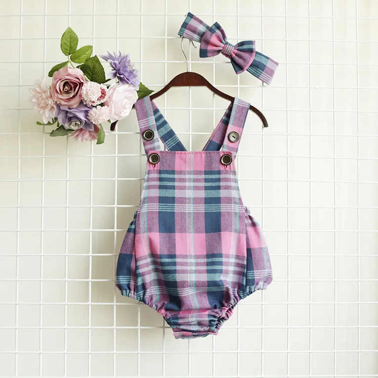

New Summer Baby Boy Clothes Cotton Plaid Fashion Overalls Sleeveless Strap Romper Overalls Little Girl Clothing Newborn Jumpsuit