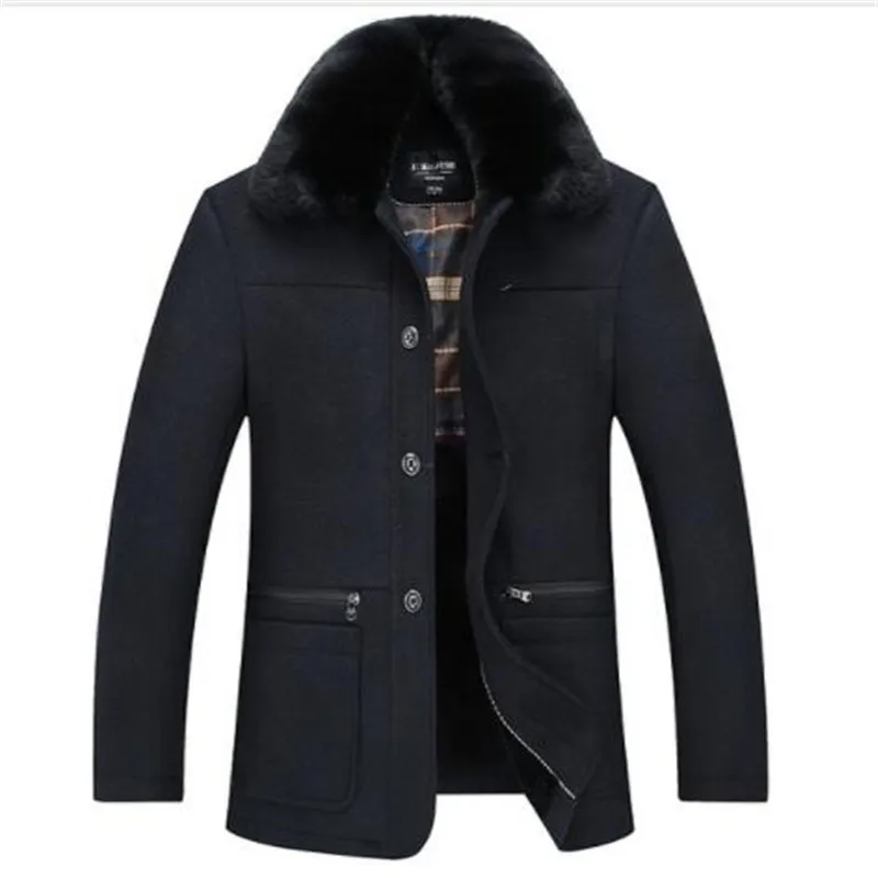 

2018 Winter collection wool blend coat men faux fur turn down collar thickening fleece lining outerwear male jacket plus size