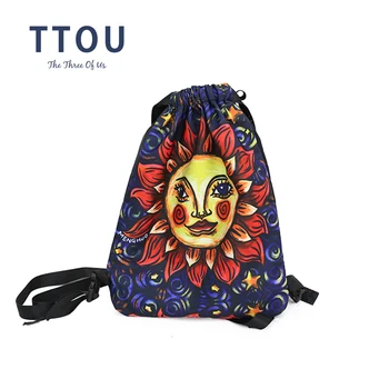 

TTOU Women Printing Drawstring Bag Female Causal Dayback Shopping Travel Bags Colorful Sun Women Backpack