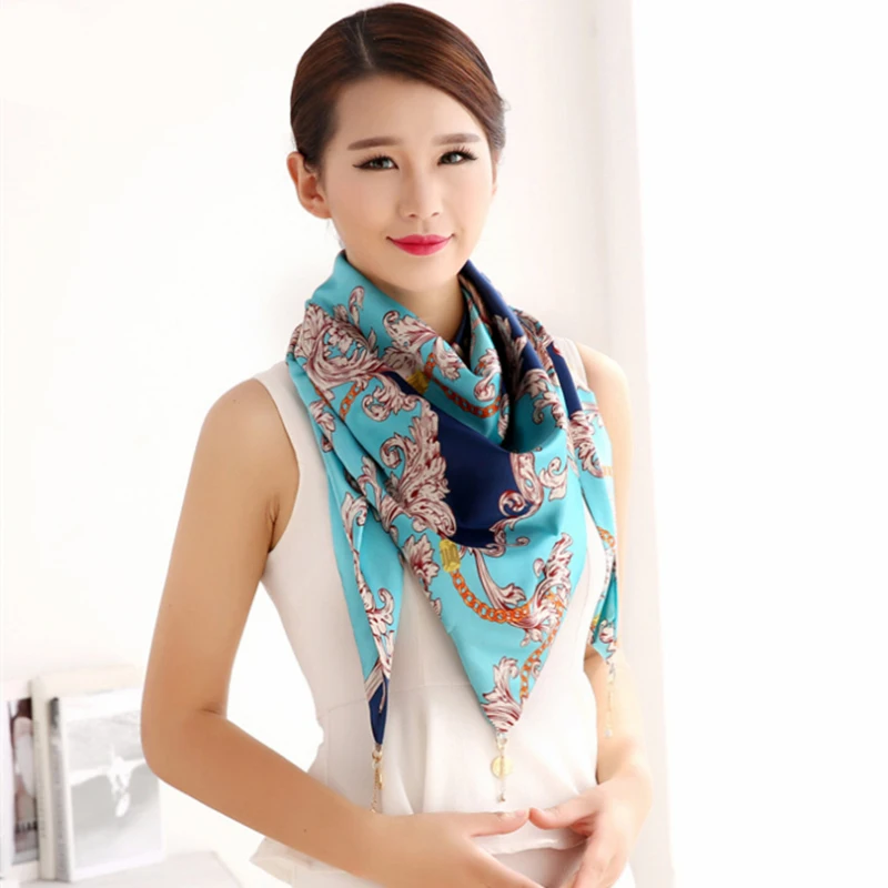 Women Neck Scarves 2017 Print Imitated Silk Scarf Triangle Shawl Wrap ...