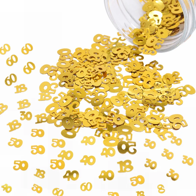 15g/bag Gold Digitals 18 30 40 50 60 Confetti for Happy Birthday Party Number Table Confetti Decoration Sprinkle Party Supplies7