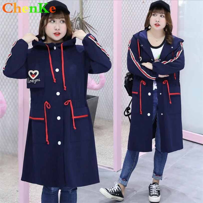 

ChenKe New Autumn Women Long Trench Coats Plus Size Print Letter Emboridery Windbreaker Street Fashion Baseball Casual Outwear