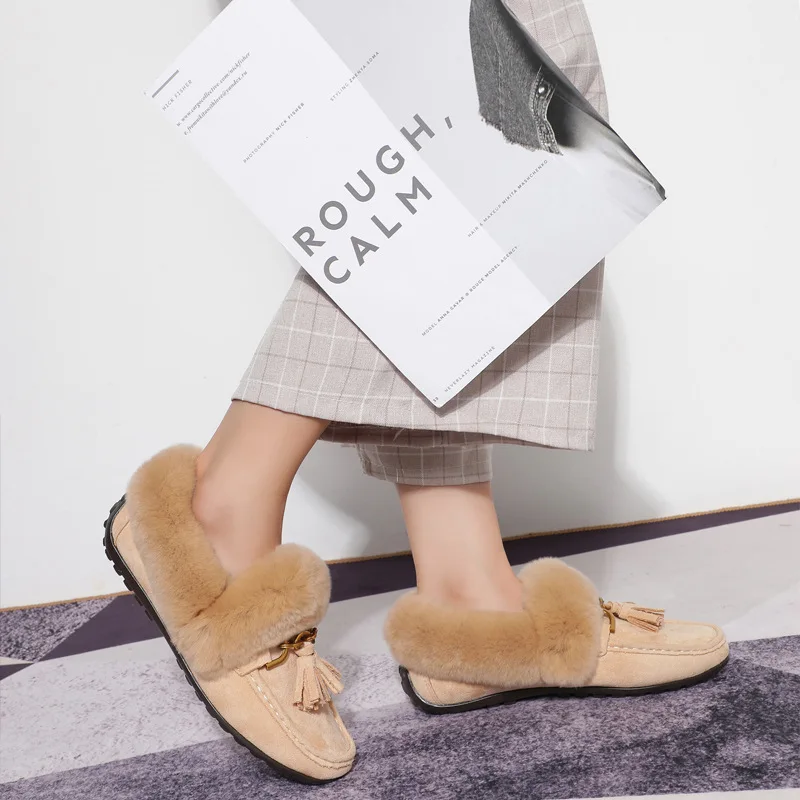 Winter khaki rosa Und Komfortable Warme Plus Mode Beiläufige Samt Stiefel Stiefel Kaninchen Schnee Neue Flache Quaste Rot Wildleder Schwarzes Einfache Wilde rq4rUgH