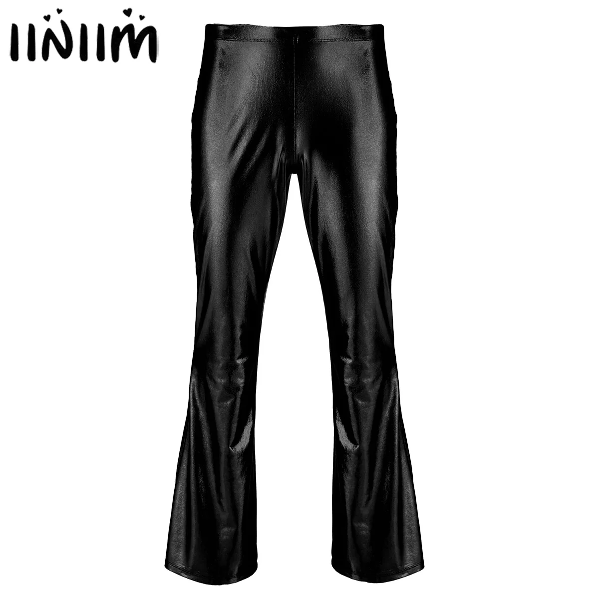 IIXPIN Men Shiny Metallic Disco Pants Bell Bottom Flared Long Pants ...