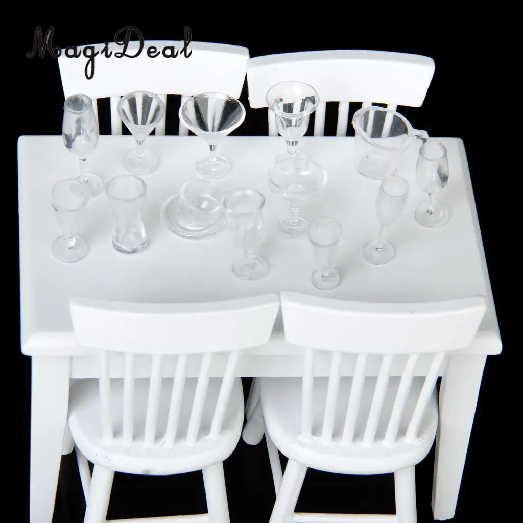 MagiDeal 5Pcs Dining Table Chair Model Set for 1:12 Dollhouse Miniature Furniture Decor Children Pretend Play Toys 2Colors