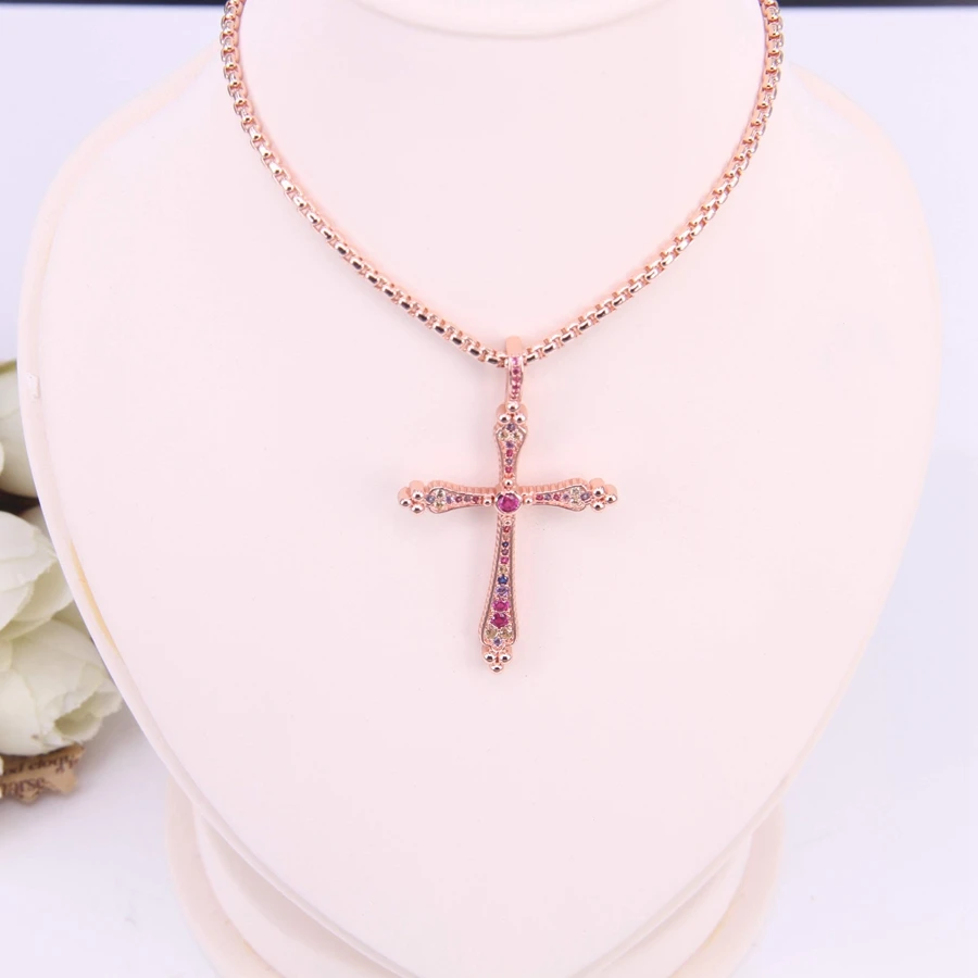 Томас роялти крест с цвет стразы циркон кулон ожерелье, викторианский стиль ювелирные изделия подарок для женщин и мужчин TS-N92