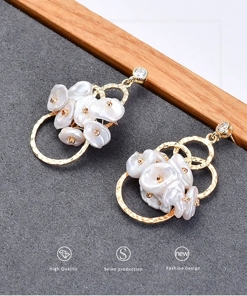 Natural Freshwater Pearl Earrings Multi Circles Silver 925 Dangle Pendant Hanging Earring for Women Baroque Pearl Wedding Brinco