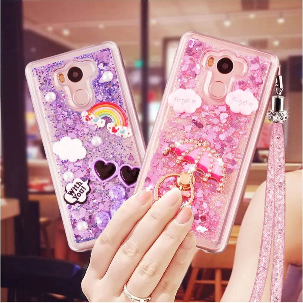 

For Xiaomi Redmi 4 Pro Prime Case 5.0" Luxury Bling Dynamic Liquid Ring Stand Phone bags Glitter Quicksand Clear soft Cover