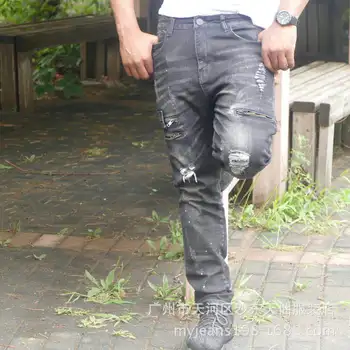 

Distressed Men Jeans Slim Fit Denim Trousers Men Black Jeans Masculino