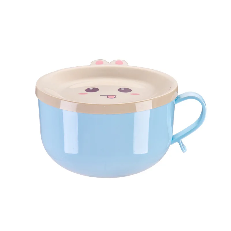 l Stainless Steel Baby Dishes Bowl Portable Children's Tableware Insulation Anti-hot Rice Soup Singl Handle Bow Cartoon Cute - Цвет: l