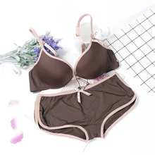Женское нижнее белье, простой дизайн, японский бюстгальтер, набор, провод, lenceria, пуш-ап, нижнее белье, для женщин, чашка AB, сексуальный, кофейный, черный, бюстгальтер и трусики, набор