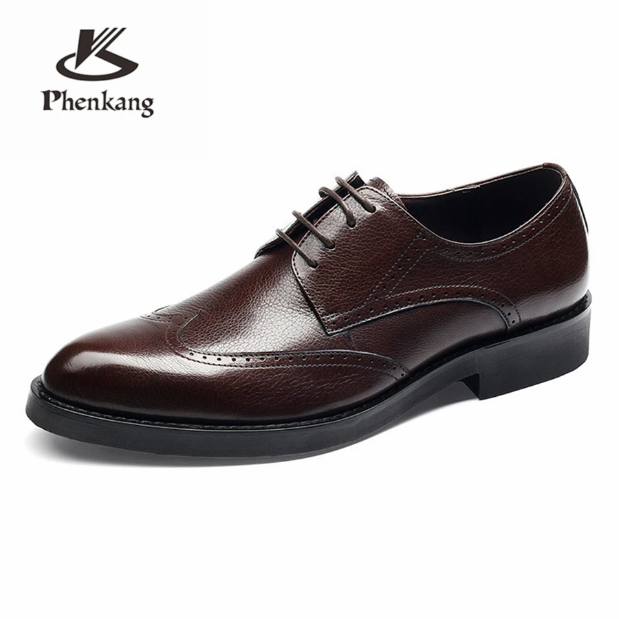 

Men Genuine leather brogue Business Wedding banquet shoes casual flats shoes vintage handmade oxford shoes for men brown black