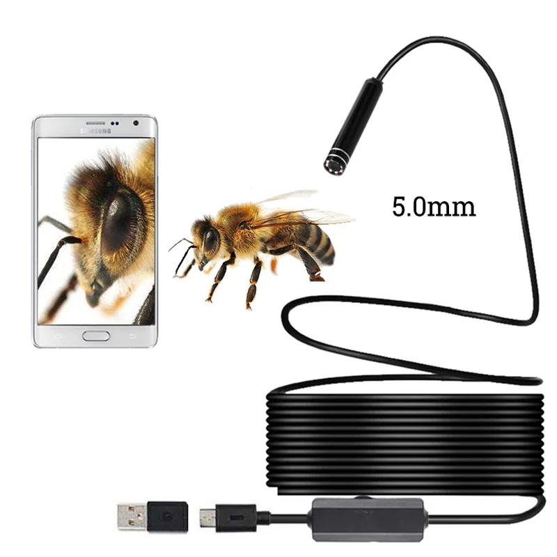 

10m 5.5mm Semi-rigid Endoscope Camera IP67 Waterproof 6LEDs Adjustable Inspection Borescope Flexible Ear Camera for Android PC