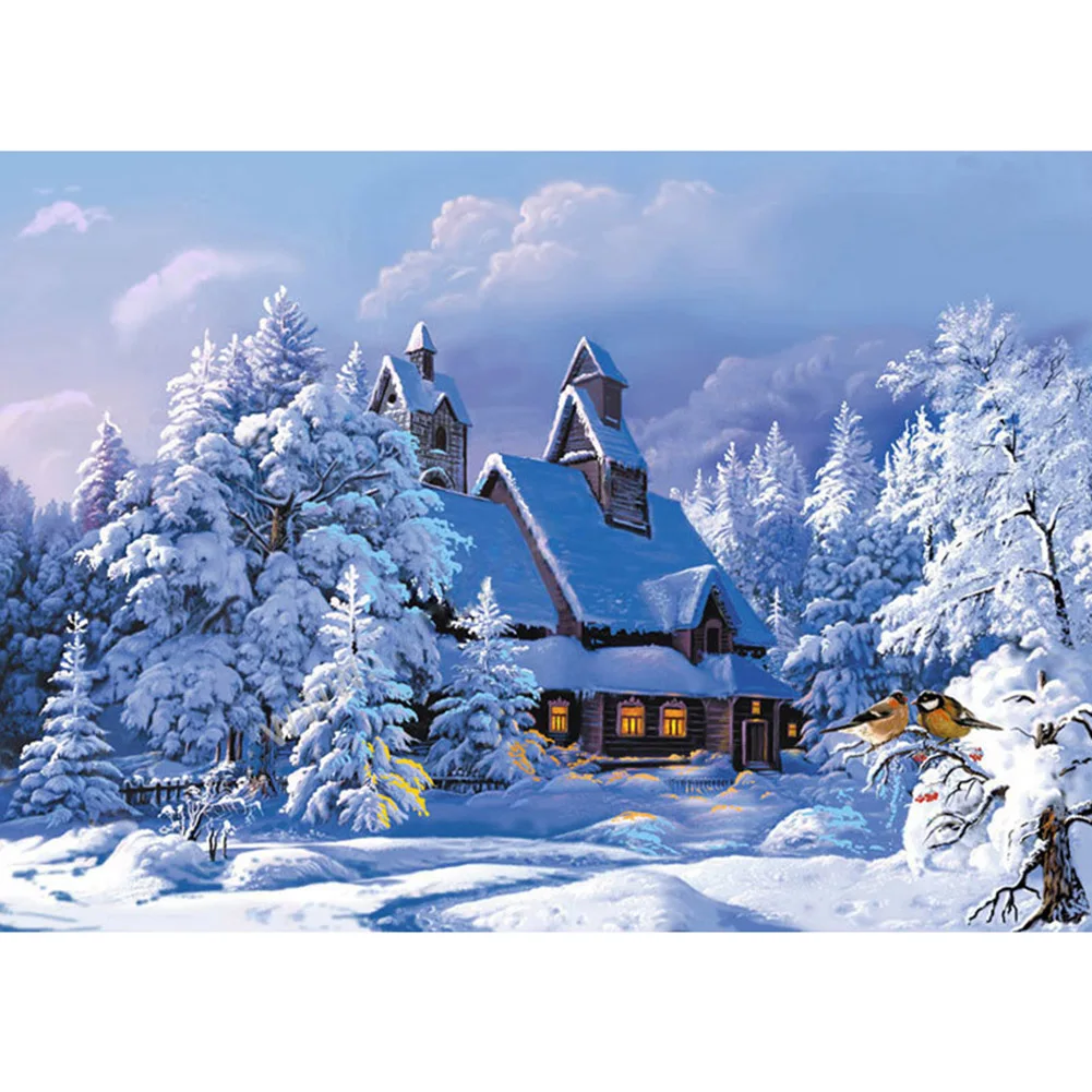 

Snow Hut Diamond Mosaic Landscape Round Diamond Needlework DIY Diamond Painting 3D Diamond Cross Stitch Embroidery Winter House
