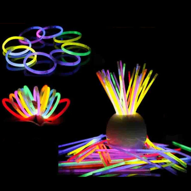 100pcs! Funny Glow Fluorescence Light Sticks Bracelets Necklaces Neon ...