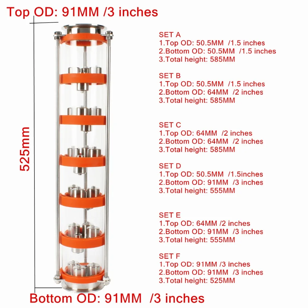 304 нержавеющая сталь/медный пузырьковый дистилляционный столб с 6 секциями для дистилляции. Стекло колонка