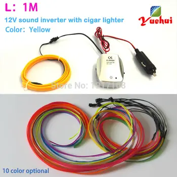 

Hot Selling 1 Meter Yellow EL wire 10 Color Choice Neon Light Tube light For Party Decor For Car Auto Decoration By DC12V Driver