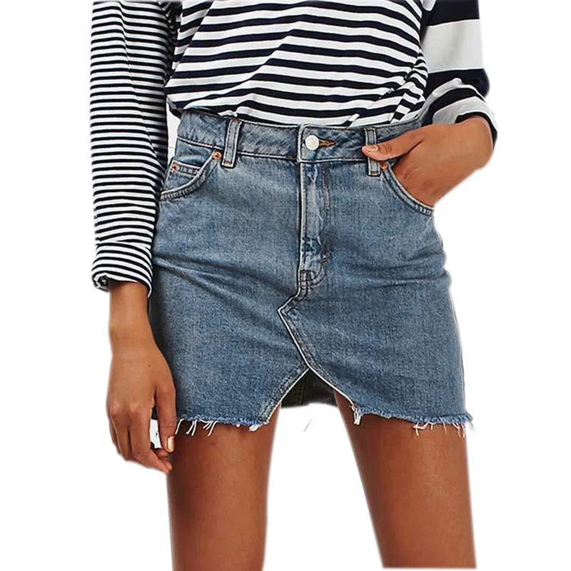 

2019 Women Summer Casual Denim Skirt Fashion Solid Black Blue Jeans Skirt Sexy High Waist A line Denim Skirts with Pocket