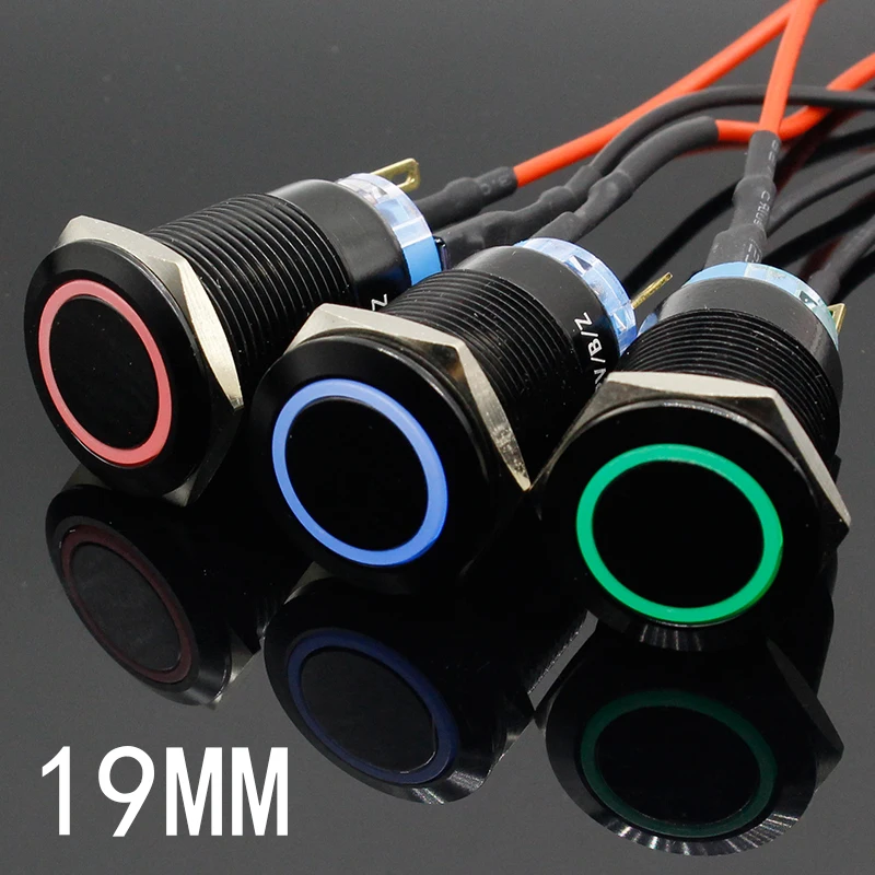 

19mm Metal Alumina black press button Led power mark lamp button Momentary/Latching control switch PushButton Switch