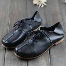 Балетки; женская обувь на плоской подошве; женская кожаная обувь на шнуровке с круглым носком; сезон весна-осень; женская обувь на плоской подошве(1305-2