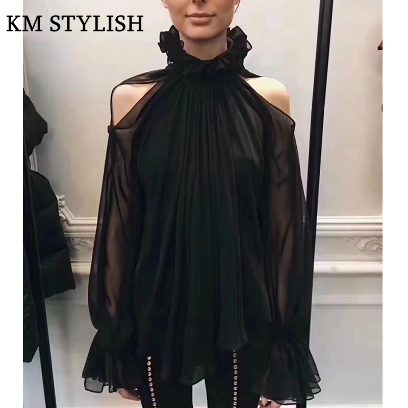 Off the shoulder Pleated Flowy Chiffon 