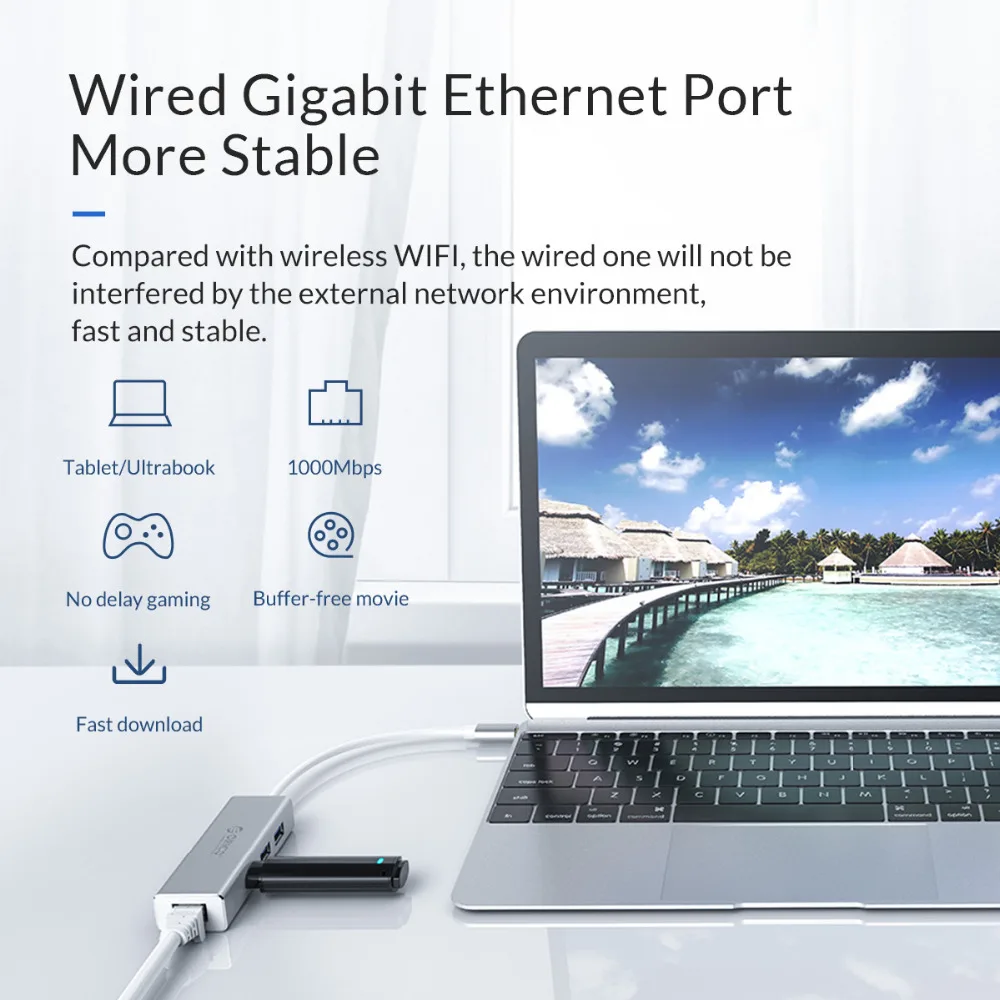 ORICO USB Ethernet type C USB3.0 к RJ45 концентратор для Macbook pro Алюминиевый сплав Ethernet адаптер Сетевая карта USB 1000 Мбит/с Lan