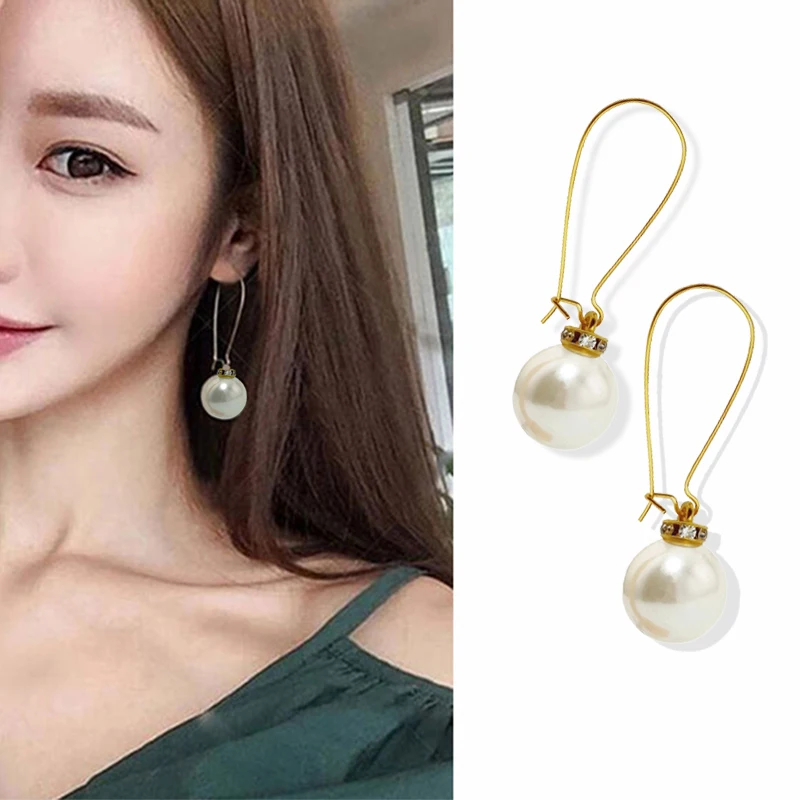 

2019 Fashion New Hyperbole Simple Large Pearl Pendant Dangle Earrings Hot Single Bead Zircon Drop Earring for Women Ear Jewelry