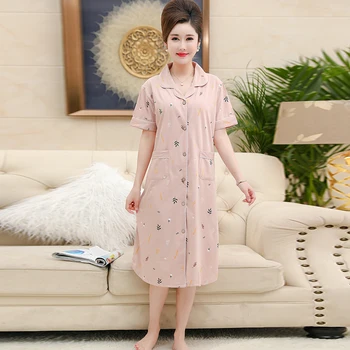 

Women's Nightshirt 100% Cotton Sleepwear Sexy Female Nightgown Home Dress Print Nightwear For Women Sleep Lounge 3XL