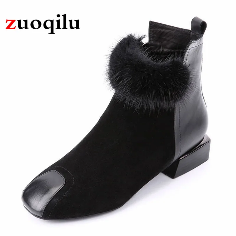 En Ligne Automne Et Hiver femmes bottes talon épais carré zipper bottes noir cheville bottes femmes automne chaussures grande taille 35 42
