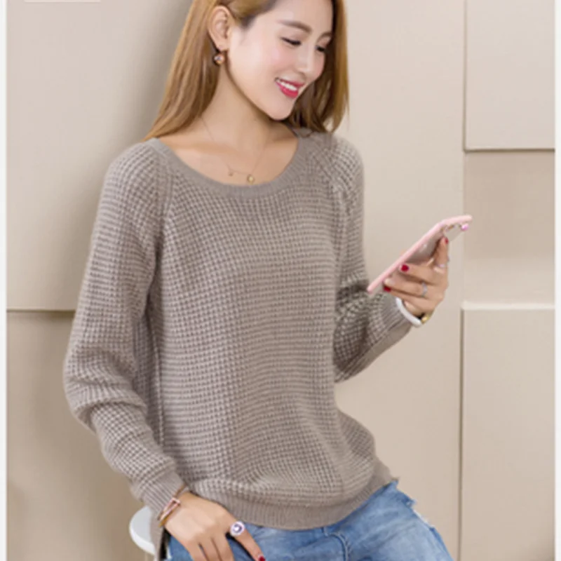 

NEW Winter Women's Round Neck Cashmere Sweater Pullover Split Female Wild Knitted Sweaters Fashion Wool Sweater