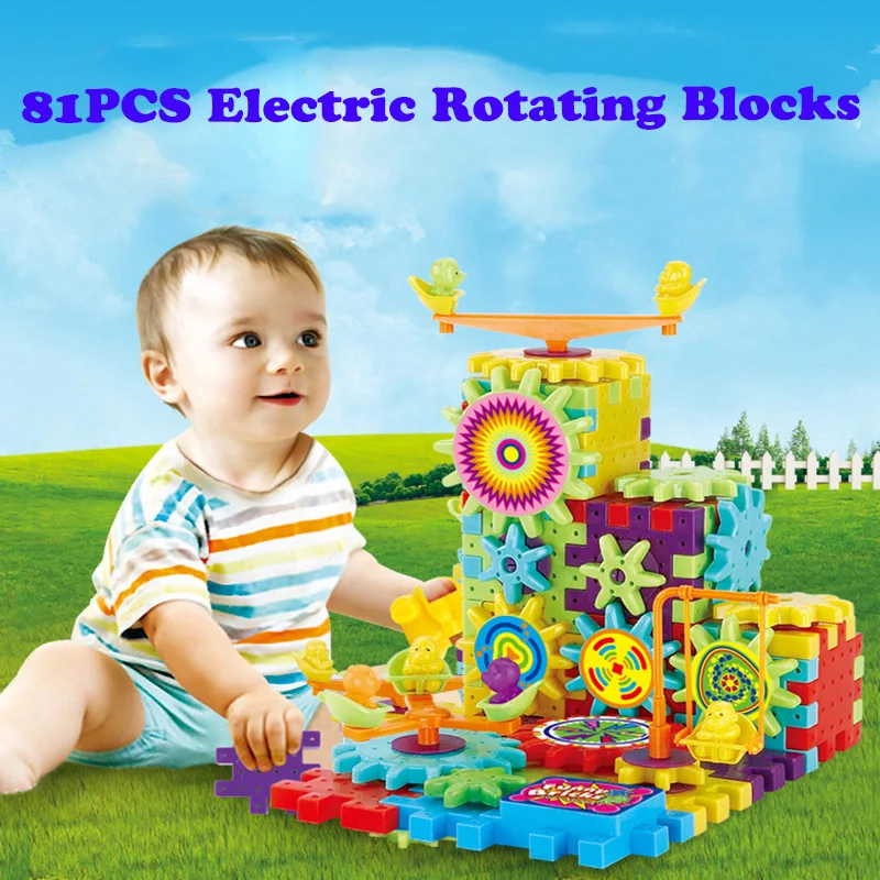 

81 PCS Electric Magic Gears Building Blocks 3D Puzzle Mini Construction DIY Plastic Funny Educational Mosaic Toys For Children