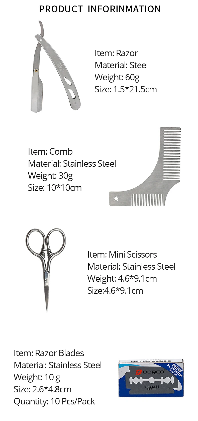 Портативные аксессуары для укладки бритва-расческа из нержавеющей стали, ножницы, щетка для бритья для мужчин, парикмахерские инструменты в форме усов