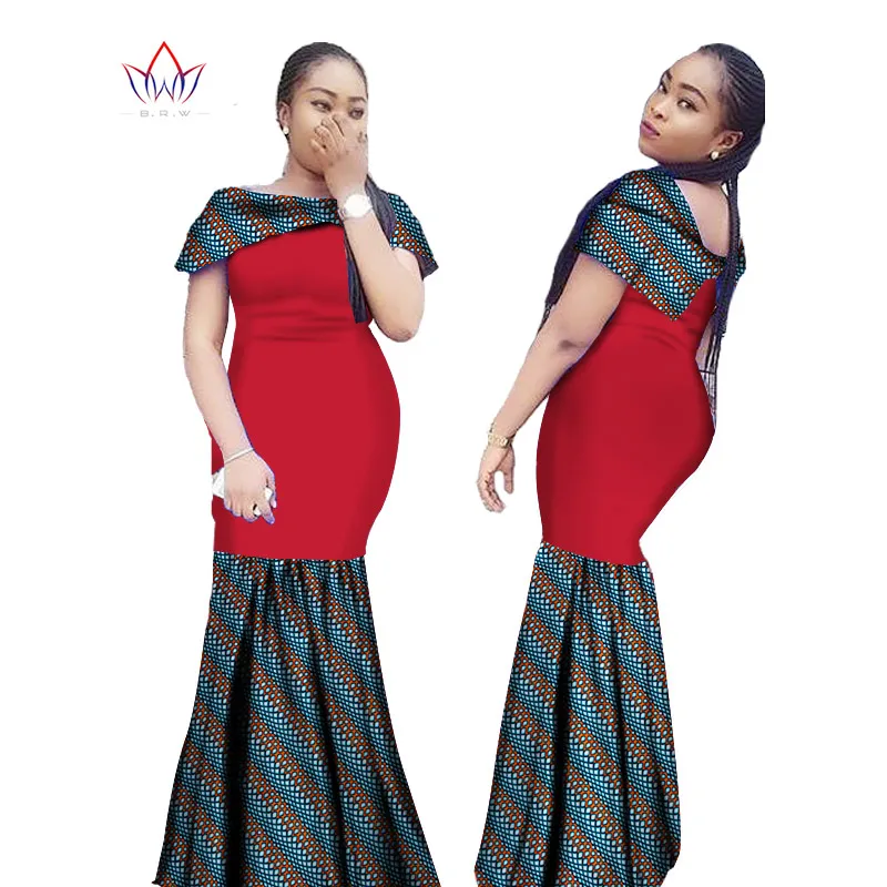 Лето 2019 Африка женское платье рыбий хвост Печатный воск длинное платье плюс размер платье Базен Риш для леди WY994