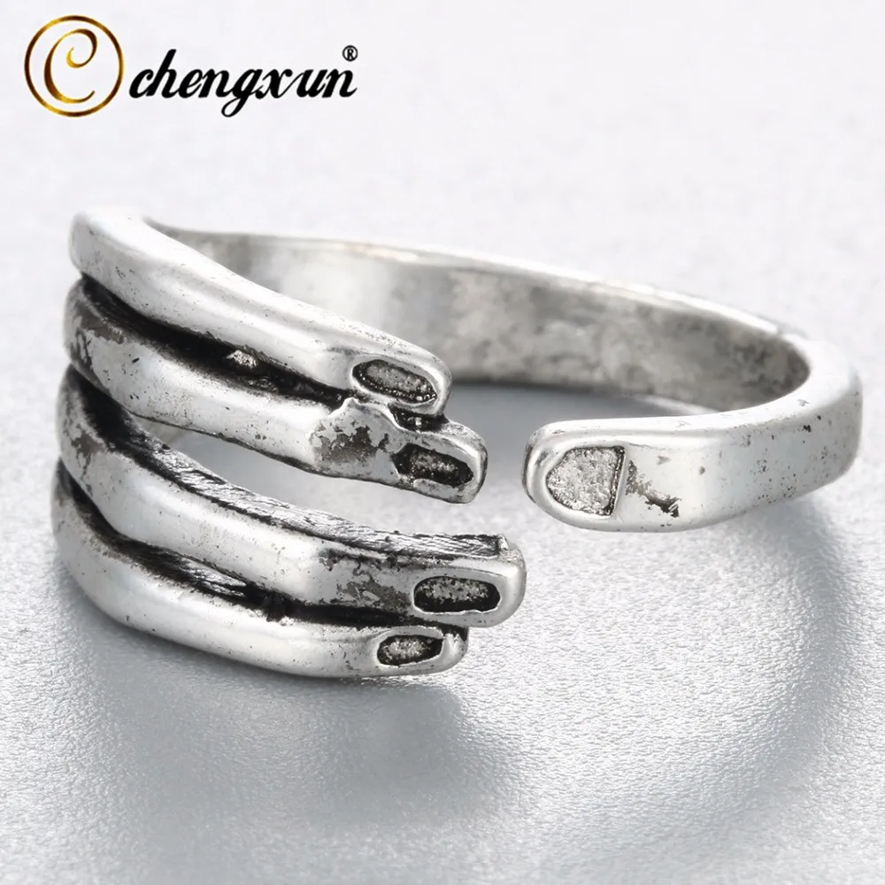 

CHENGXUN Punk 3D Hand Finger Shape Rings Women Ring Adjustable Open Finger Rings Antique Men Viking Style