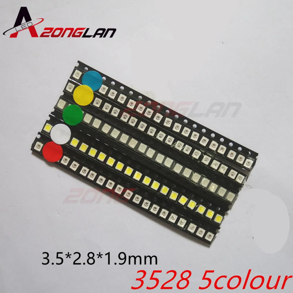 100 шт. = 5 цветов x 20 штук 5050 5730 1206 0805 0603 2835 светодиодный Диод ассортимент светодиодный индикатор SMD комплект зеленый/красный/белый/синий/желтый
