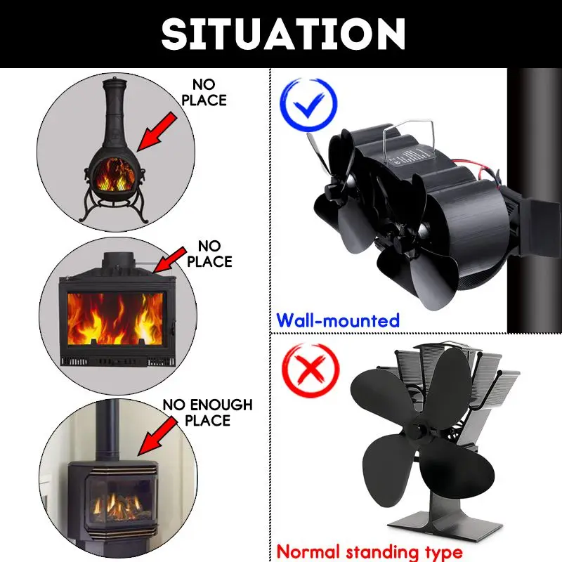 Эффективный двойной головкой настенный вентилятор печки 8 лопастей вентилятор для камина с тепловым питанием комин деревянная горелка