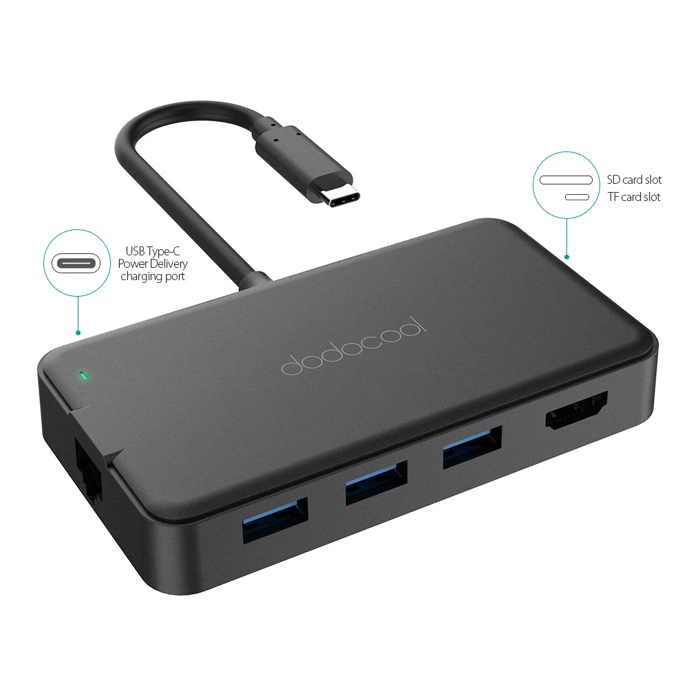 Dodocool usb-хаб 8 в 1 Многофункциональный Тип-c концентратор 4K HD Gigabit Ethernet адаптер USB 3,0 концентратор для samsung Galaxy S9 huawei P20 Pro