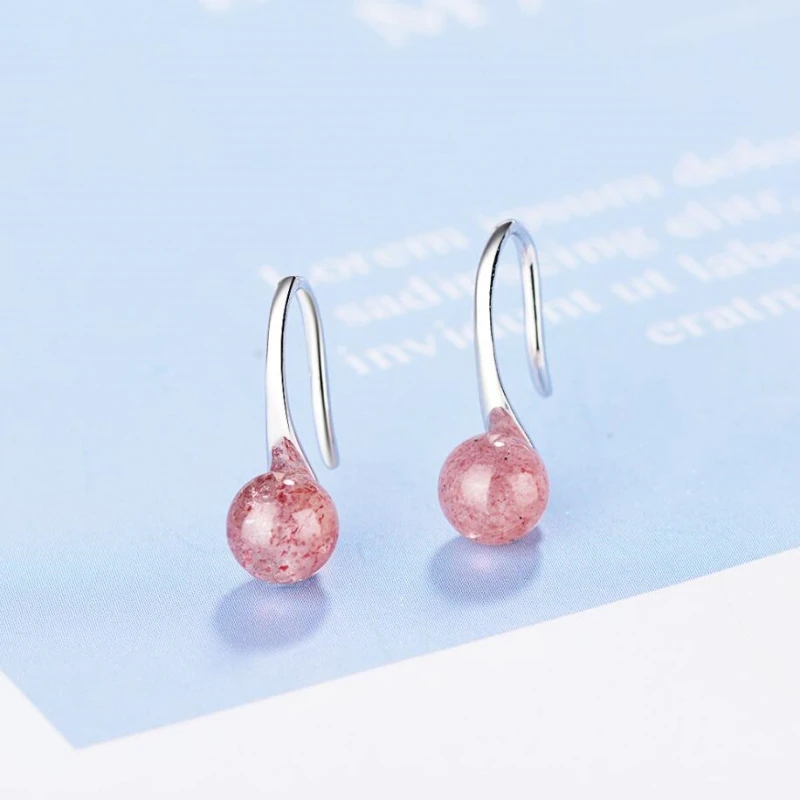 

Natural Strawberry Crystal Pink Fresh Wild 925 Sterling Silver Temperament Personality Fashion Female Dangle Earrings SEA374
