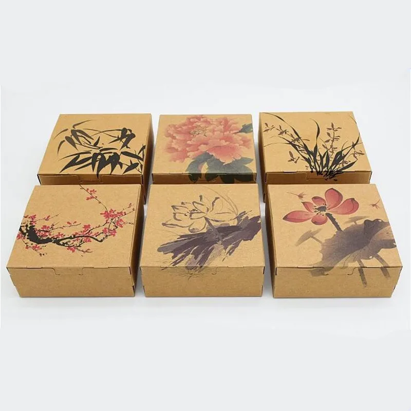 

10pcs/lot Chinese Style Brown Kraft Paper Packing Boxes Packaging for Candy Biscuit Chocolate Cookie Gift Box