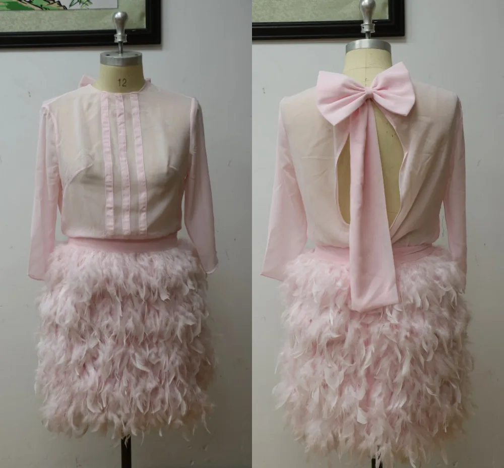Elegant Straight Feather Short Cocktail Dresses Ribbon Bow Formal Party