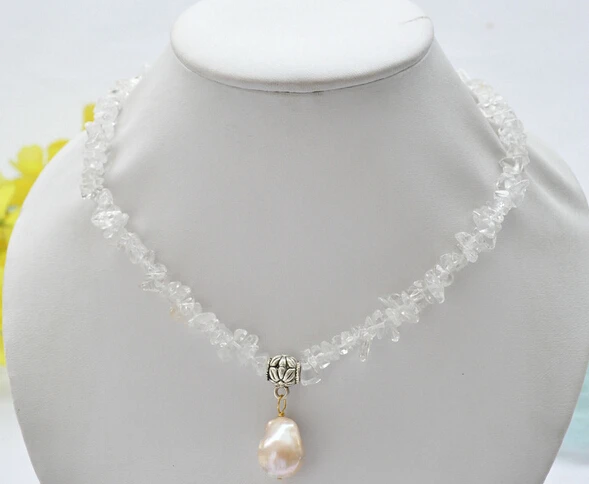 

0002348 16" 14mmx18mm pink BAROQUE keshi PEARL pendant crystal detritus necklace