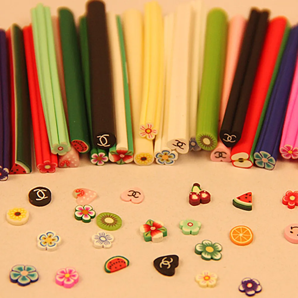 

200PCS/Lot New 3D Designs Fruit Flowers Cosmetics Nail Art Fimo Canes Stick Manicure Sticks and Rods Gel Tips Nail Art Tools