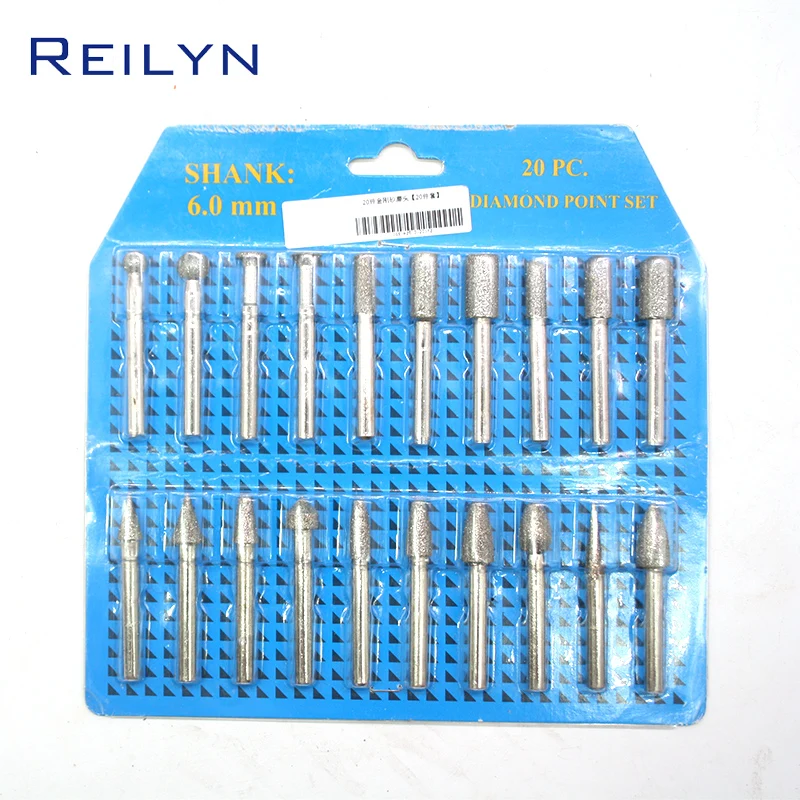 6mm Rod Coarse Sanding Head Diamond Grinding Point Jade Stone Peeling Carving Bits 20 Pcs/Pack#60 Wear Resistant High Quality