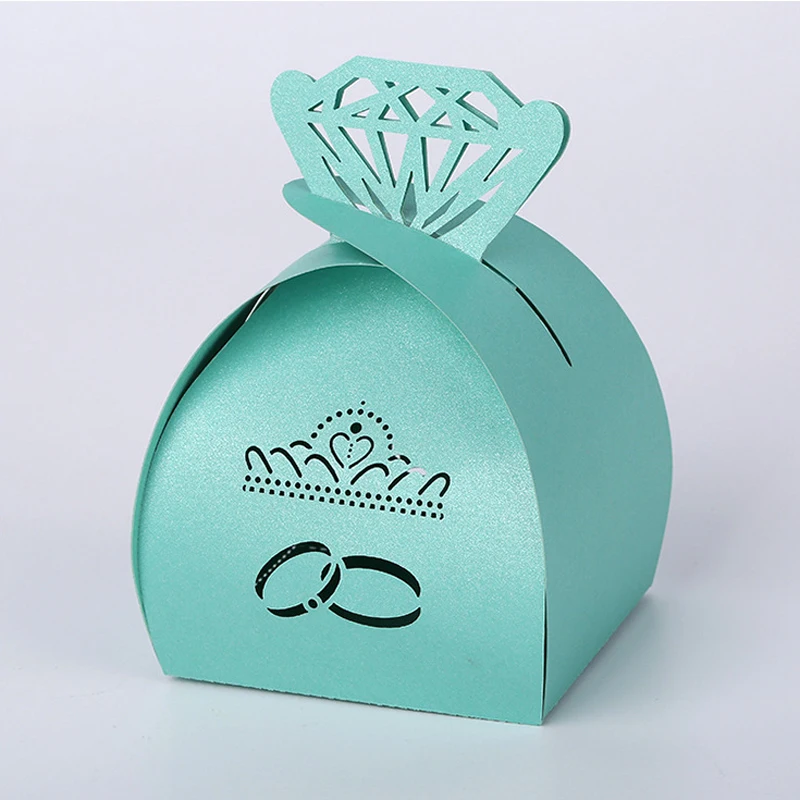 100 шт./лот) Лазерная резка, для свадьбы кольцо Корона розовая коробка конфет Обручение подарочные сувениры алмаз коробка для вечерние украшения B077