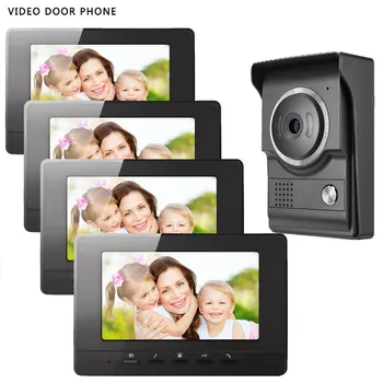 

Home Security video door phone intercom systerm 7''tft lcd screen four monitor video doorphone for villa night vision camera