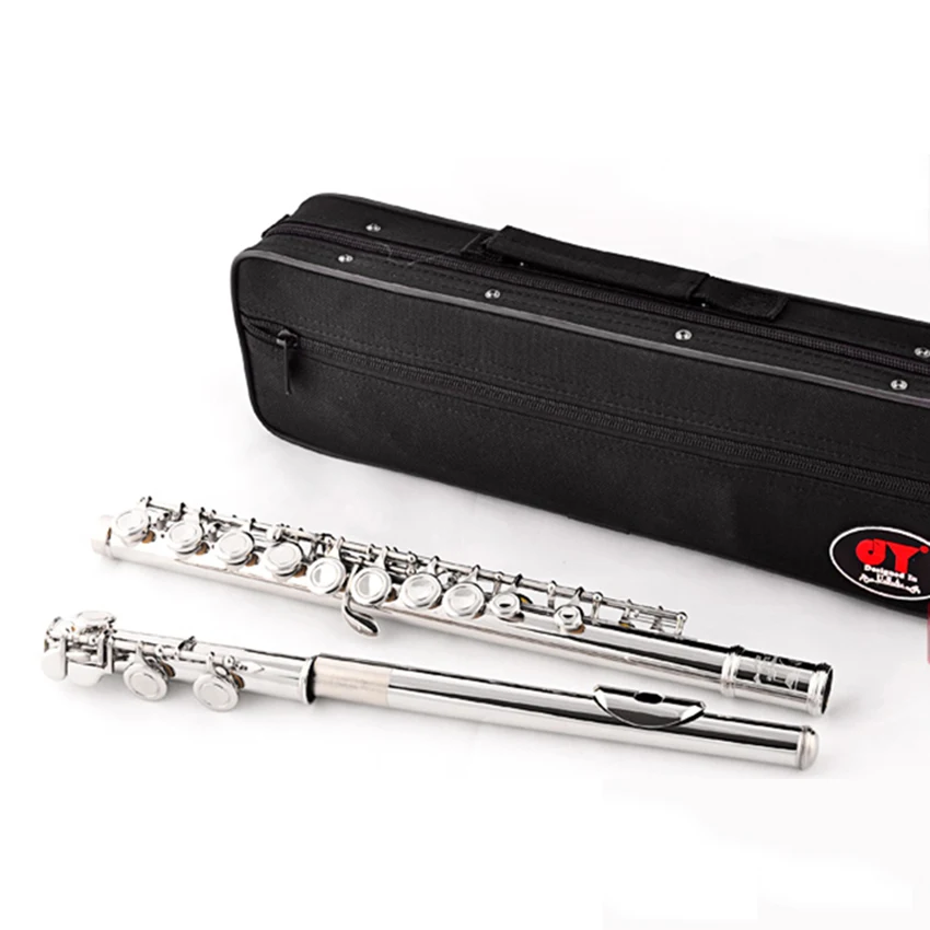 

Quality Flute Wind Musical Instrument C Tone Flute Sliver 16 Closed Holes with E key Nickel Plated Flauta with Case